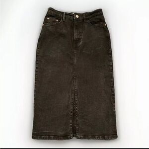 Zara Black Distressed denim skirt women Xsmall Knee Length With Front Slit